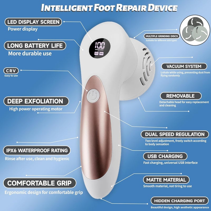 Doeean Electric Feet Foot Callus Remover Equipped with A Vacuum System Foot Scrubber 17 in 1 Professional Foot Care Tool Ipx6 Waterproof Rating for Removing Hard Cracks Dryness and Dead Skin (White) - Image 4